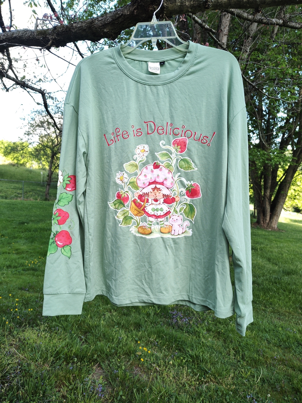 Green 'Life is Delicious' Long-Sleeve Graphic Strawberry Shortcake Tee